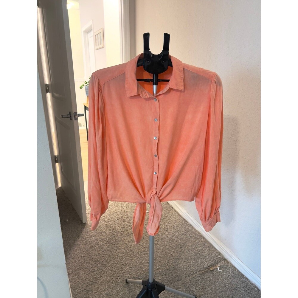 Jane + Delancey Light Coral Button Down Blouse with Tie Women’s Size Large